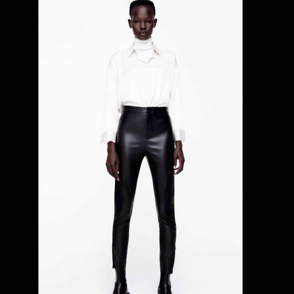 High waisted black faux leather leggings - Picture 2 of 8
